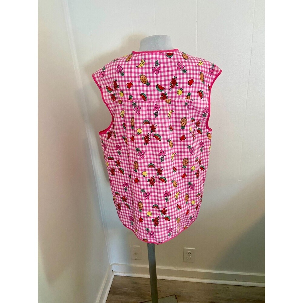 VTG Private Moments Pearl Snap House Dress Apron Smock Fruit 2XL Gingham Cotton - Picture 14 of 15